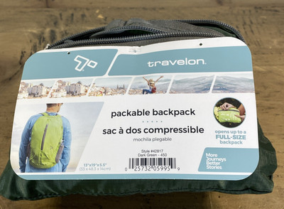 Travelon Packable Backpack Feather Weight Compact Pockets Dark Green