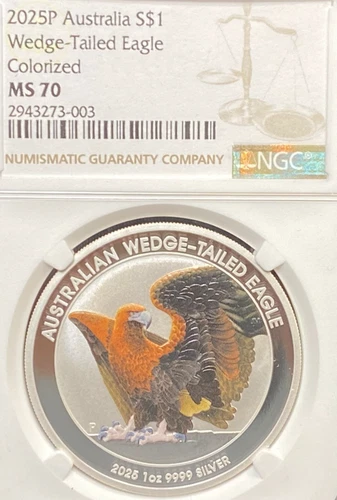 2025P $1 AUSTRALIA SILVER WEDGE-TAILED EAGLE 1 OZ COLORIZED NGC MS 70 NO RESERVE