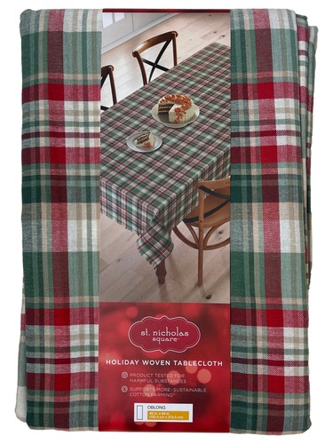 St Nicholas Square Evergreen Lane Christmas Plaid Tablecloth 60x84 Oblong - Picture 2 of 3