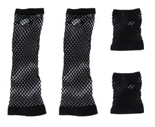 2 Pairs Fingerless Fishnet Gloves Neon Elastic for Women Girls 80s Theme Black
