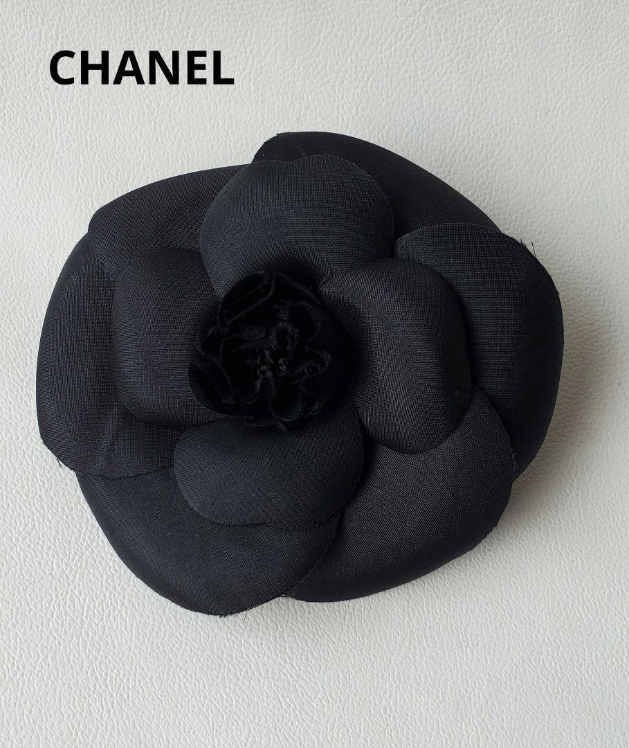 Chanel Vintage Black Satin Camellia Brooch Corsage 10.5cm