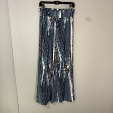 Clara Sunwoo Dress Pants Womens M Blue Wide Leg Pull On Animal Print Stretch