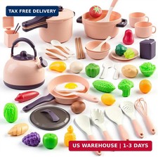 56Pcs Mini Play Kitchen Accessories for Kids, Pretend Cooking Playset with Cookw