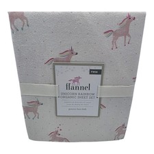 Pottery Barn Kids Unicorn Flannel Sheet Set Twin Pink Rainbow Organic Cotton