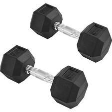 2x10Kg Hex Dumbbells Anti-Roll Knurled Grip Rubber Encased Weight Set Home Gym