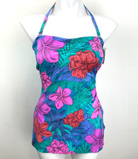 Vintage Maxine of Hollywood Size 14 One Piece Swimsuit Floral NOS New