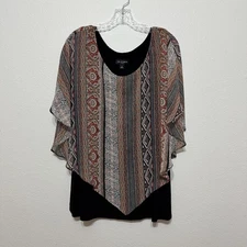 I.N. Studio Flutter Sleeve Vertical Chiffon Layered Blouse Womens Size 1X