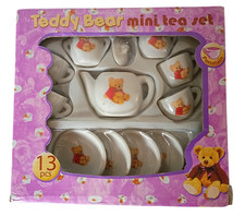 Vtg Teddy Bear Porcelain Mini Tea Set by Kandy Toys UK New in Box 13pc