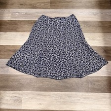 Vtg Dressbarn Knee Length Skirt Women's Sz Large Blue Floral Lined Side Zip EUC