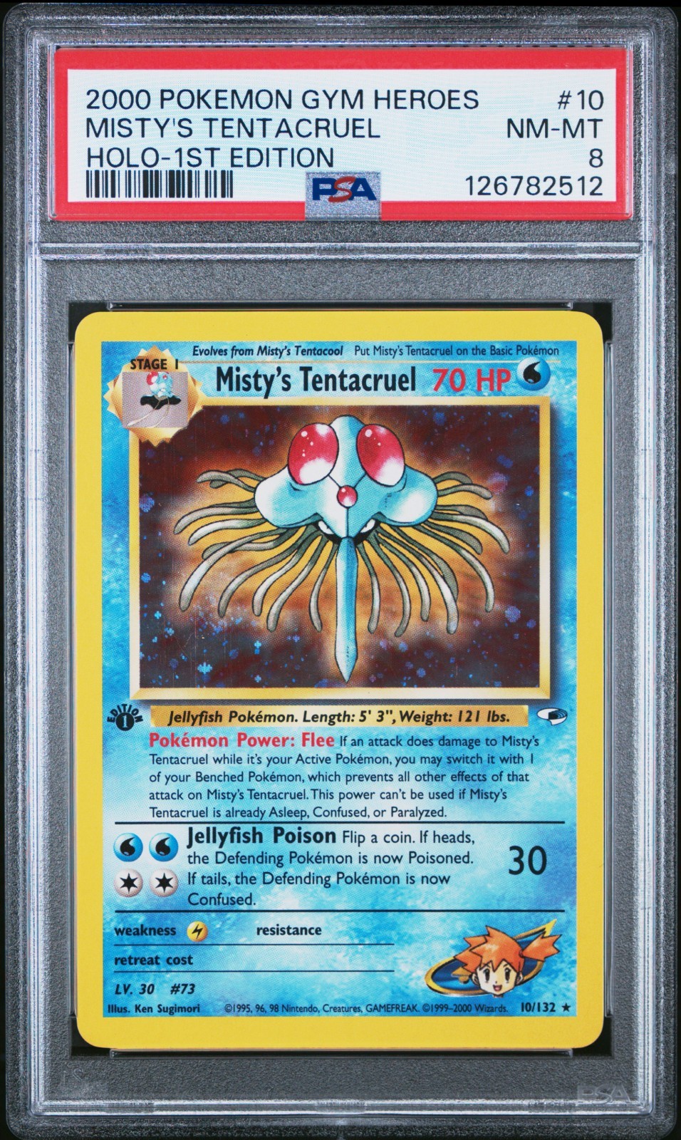 MISTY'S TENTACRUEL 2000 Pokemon Gym Heroes 1st Edition Holo w/ Swirl #10 - PSA 8