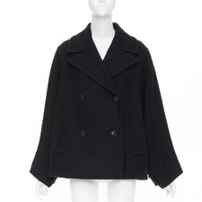 VALENTINO 2021 black wool blend boxy V logo double breasted coat IT40 S