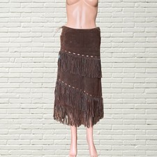 Vintage 70s Suede Fringe Maxi Skirt - Chocolate Brown Leather - Boho Western
