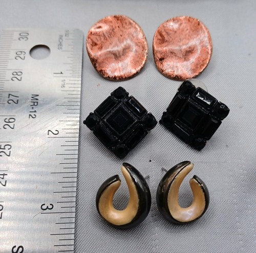 Chico's Earrings Lot of 3 Pair Copper, Black Rhinestone, Silver & Cream Enamel - Picture 3 of 4