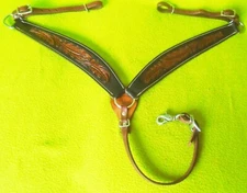 New PINES Saddlery QUALITY 2-Tone TOOLED Double Leather BREAST COLLAR Tapered