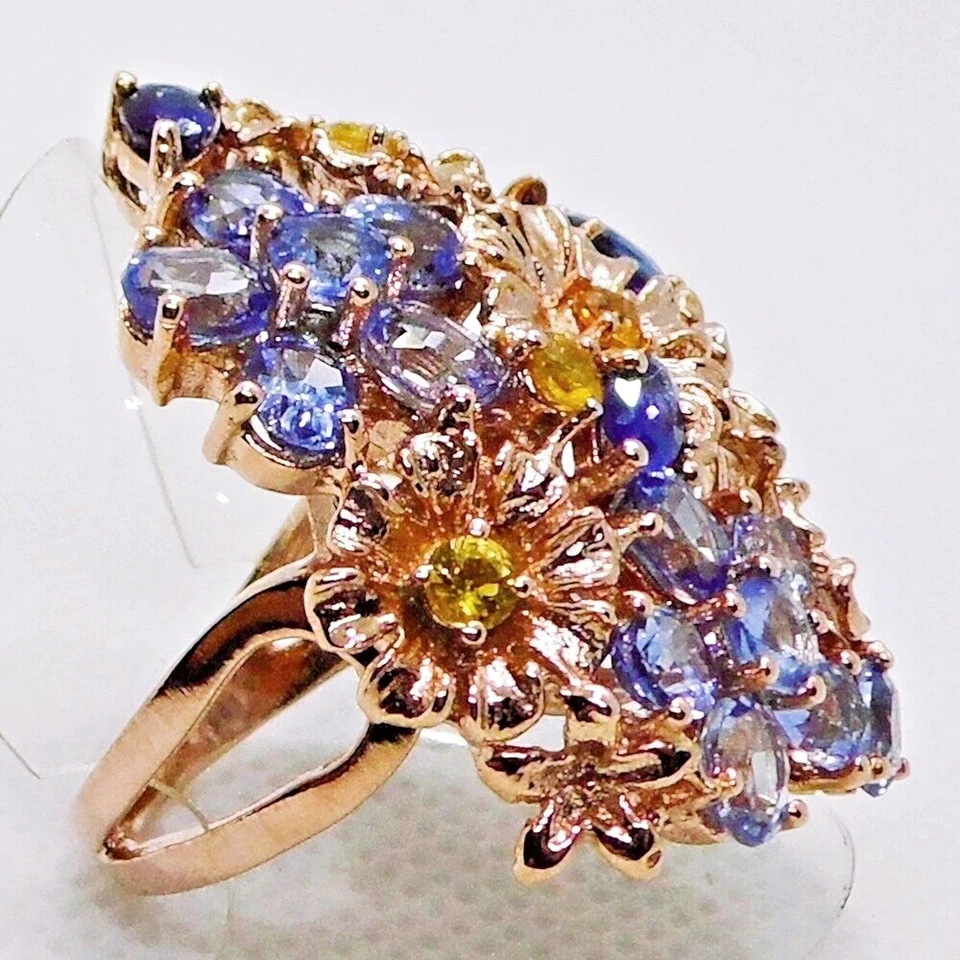 Großer Saphir Ring BLUMEN 925 Silber 585 Roségold vergoldet 18,1 mm 57 - Bild 3 von 4