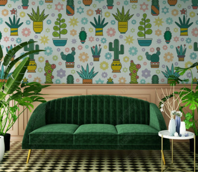 3D Floral Cactus Cartoon Self-adhesive Removeable Wallpaper Wall Mural