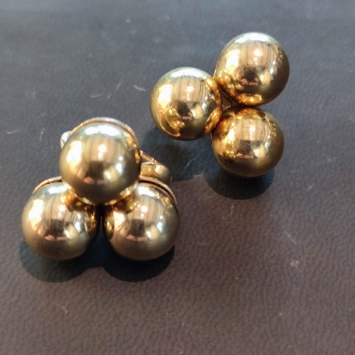 Boucles D'oreilles Clips Vintage Américaines Années 60 - Cristaux Soleil Paris - Laiton Doré