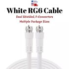 Rg6 Coaxial Cable White Dual Shielded Satellite Tv Antenna Wire Multi-Pack Lot