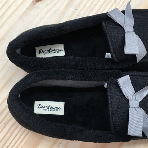 Dearfoams Slippers Womens Large 9-10 Waffle and Terry Moccasins Flats Black - Picture 14 of 17