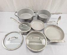 PREOWNED GreenPan Stainless Steel Ceramic Nonstick 10 Pc Cookware Pot Pan Set