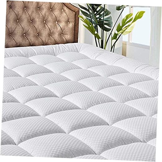Bedding Quilted Fitted Mattress Pad Cooling Breathable King White - Checkered