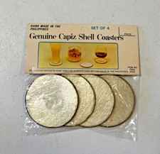 Vintage Handmade Genuine Capie Shell Coasters Philippines Set of 4 New In Packag
