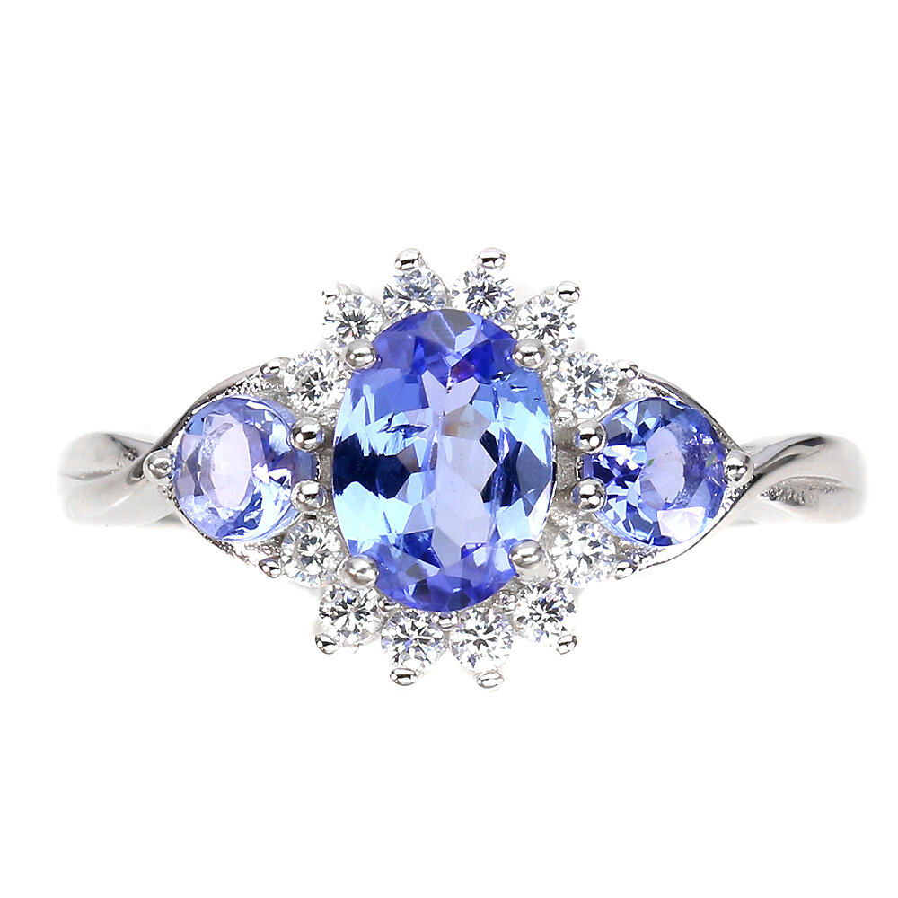925 Sterling Silver Ring Oval Blue Tanzanite 7x5mm Gemstone