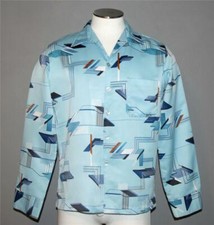 VTG Triumph of California Abstract Geo Disco Blue Polyester L/S Shirt Mn's L EXC