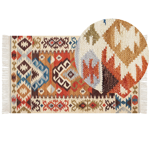 Tapis motif kilim ethnique à franges , agra Couleur coloré Esprit | La