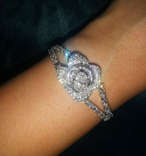 Pulsera de rosas glamorosas cristal circonita oro blanco flor - Imagen 11 de 11