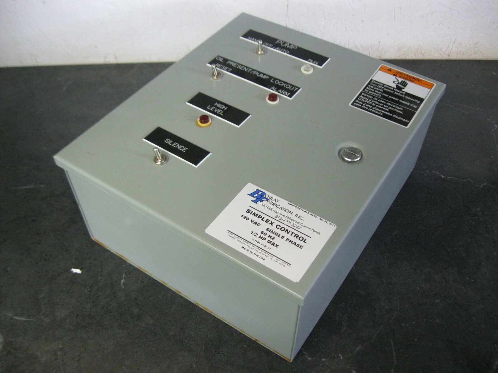 Simplex Boulay Pump Logic Control Panel Board 120V 1/2 hp, Oil Present & Lockout