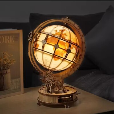 Luminous Wooden Globe 3D Puzzle LED Light Mechanical Model Kit Gift