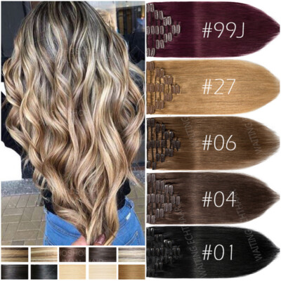 8 Haarteile 100% Remy Echthaar Clip In Human Hair Extensions Ombre Dick Tressen