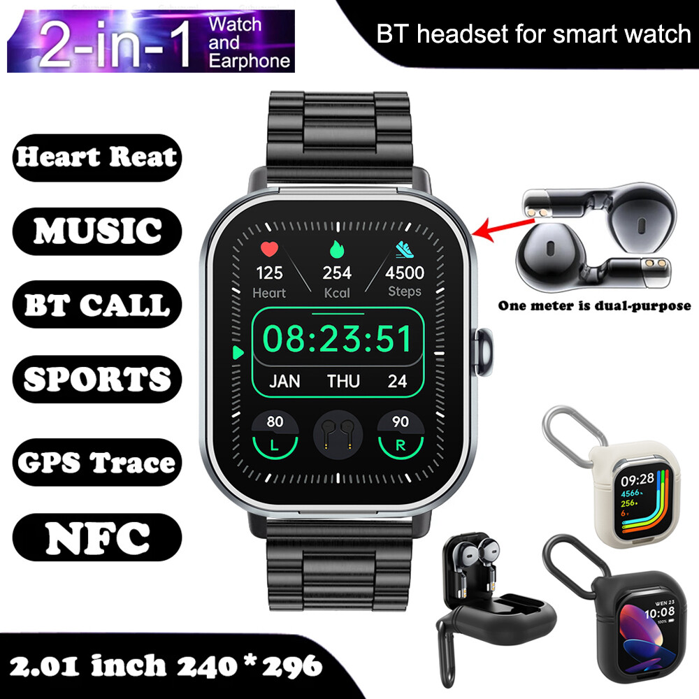 Smart Watch with TWS Earbuds Men Smartwatch 2 In 1 Wireless Headset For Android