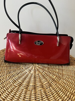 Beijo' Red And Black Patent Shoulder Bag Purse Silver Hardware