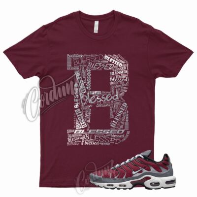 BLESSED T Shirt for N Air Max Plus Red Grey White Burgundy Bordeaux Varsity 1