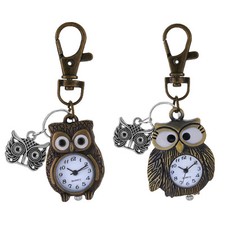 Men Women Retro Owl Quartz Carabiner Watch Backpack FOB Pocket Watch w Key Chain