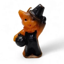 RARE GURLEY Cat Halloween Trick or Treater Candle Orange and Black Candle Cat