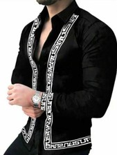 Camisas con botones Hombres Barroco Manga larga Negro Blanco vestido moda casual