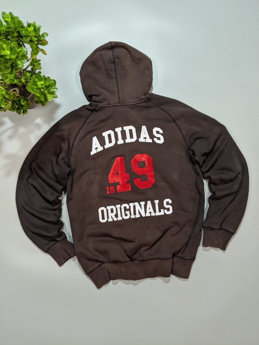 ADIDAS Vintage Retro Full Zip Men`s Dark Brown Hoodie Big ADIDAS Vintage Retro Full Zip Men`s Dark Brown Hoodie Big