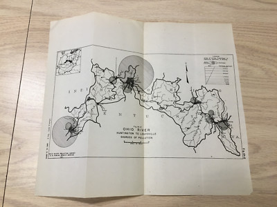 1941 Ohio River Survey Map Showing Sources of Pollution U.S. Public Health