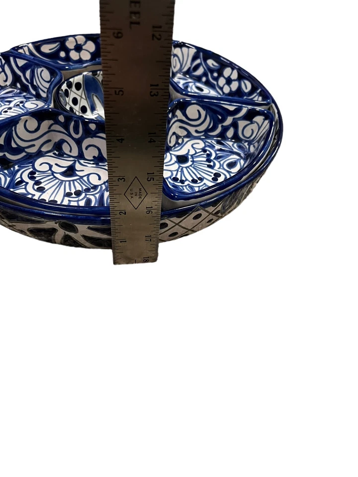 Plato de aperitivo azul cobalto arte popular mexicano 7 piezas bandeja de aperitivos sin plomo Foto 4 de 4