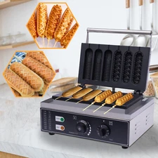 Commercial Hot Dog Maker Machine 6pcs Electric Waffle Maker Baker Nonstick 1500W
