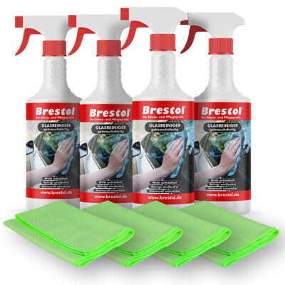 (12,63 /L) 4x 750 ml GLASREINIGER gebrauchsfertig + 4x Mikrofaser Fenstertuch