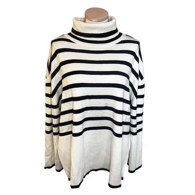 LILLUSORY Womens Striped Turtleneck Sweater Oversized Large Fishermen Nautical