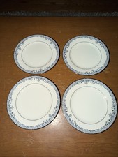 4 Noritake Charleston 7148 Bread Plates Ivory Blue Filigree Platinum Trim