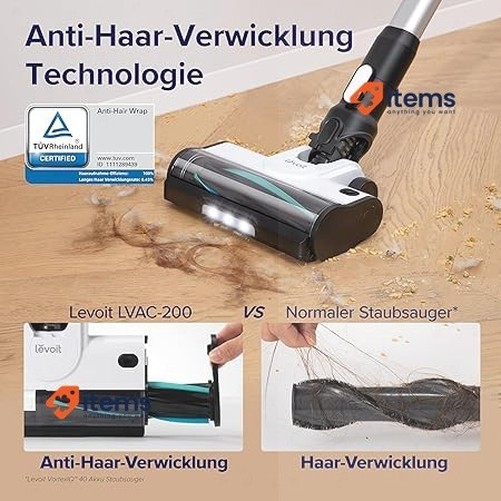 Levoit battery vacuum cleaner with animal hair nozzle black