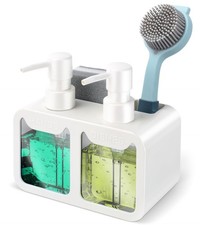 Kitchen Hand Soap and Dish Soap Dispenser Set, Dual Soap Dispenser with Spong...