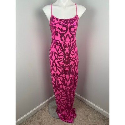 Iris Pink Sparkly Sequined Formal Low Back Evening Prom Dress Large