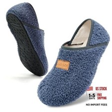 House Slippers for Women Men Fuzzy Socks 6.5-7.5 Women/5.5-6.5 Men Blue Grey